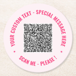 Vorlage für benutzerdefinierten QR-Code und Text-U Runder Pappuntersetzer