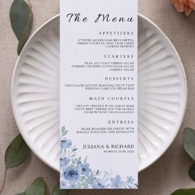Vorlage für Blue Wedding Menu Cards (Blue Wedding Menu Cards Template)