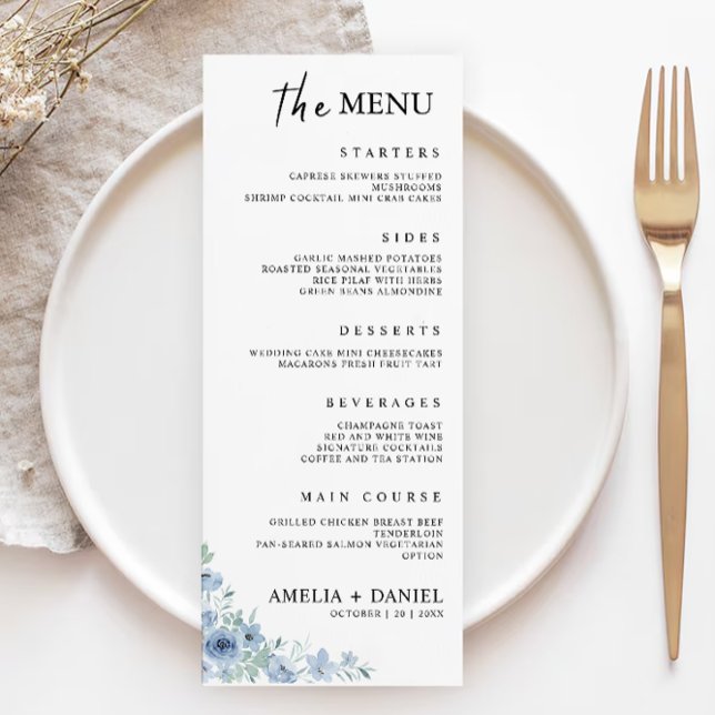 Vorlage für Blue Wedding Menu Cards (Blue Wedding Menu Cards Template)