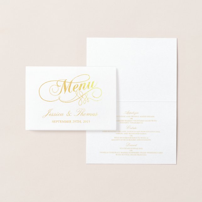 Vorlage für Chic Gold Foil & White Wedding Menü-Ka (Anzeige)