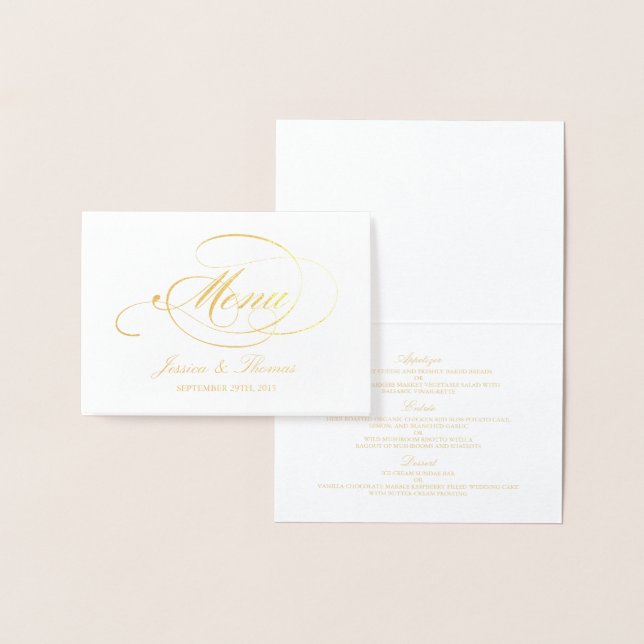 Vorlage für Chic Gold Foil & White Wedding Menü-Ka (Anzeige)