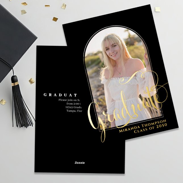 Vorlage für das Abschluss von Gold-Script-Fotos (Gold foil graduation photo invitation announcement card.)