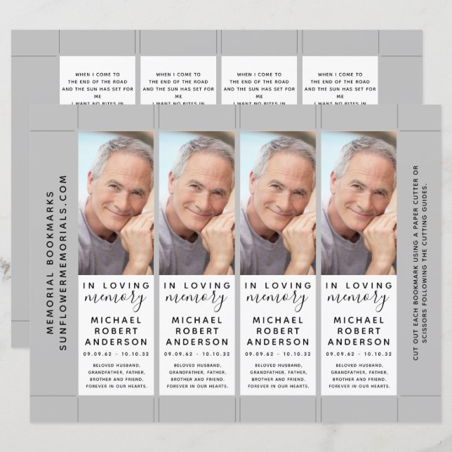 Vorlage für das Beerdigungs-Lesezeichen des Fotos (Vorne/Hinten)