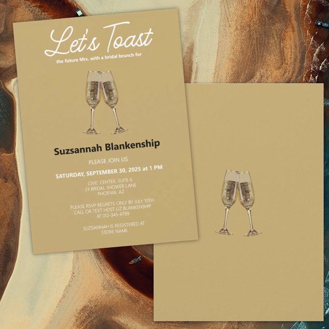 Vorlage für das Brautparty Champagne Flute Toast (Bridal shower invitation template featuring champagne flute glasses.)