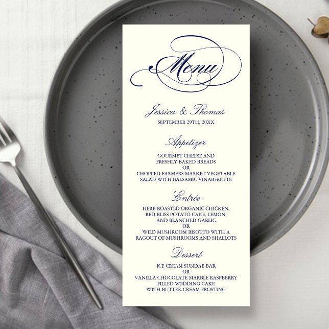 Vorlage für das Chic Navy & Ivory Wedding Menu (Von Creator hochgeladen)