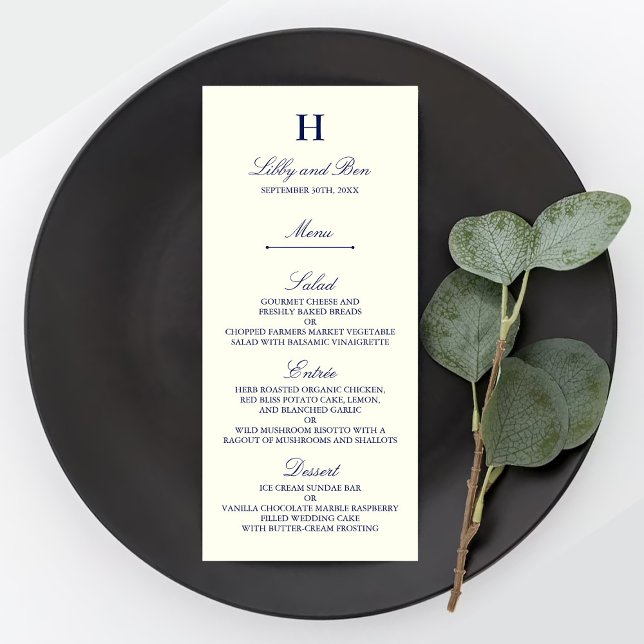 Vorlage für das Chic Navy & Ivory Wedding Menu (Von Creator hochgeladen)