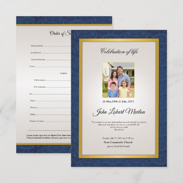 Vorlage für das Gedenkfräbnis (Vorne/Hinten)