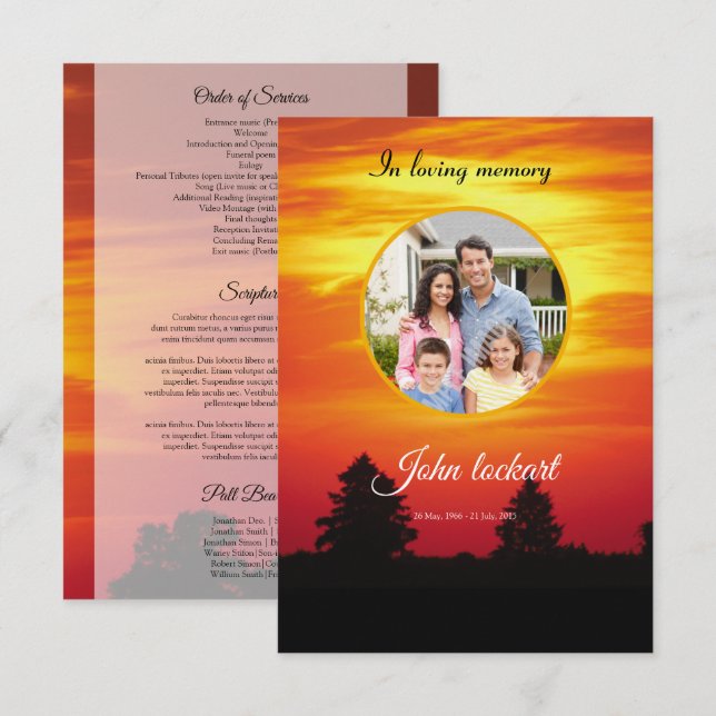 Vorlage für das Gedenkfräbnis (Vorne/Hinten)