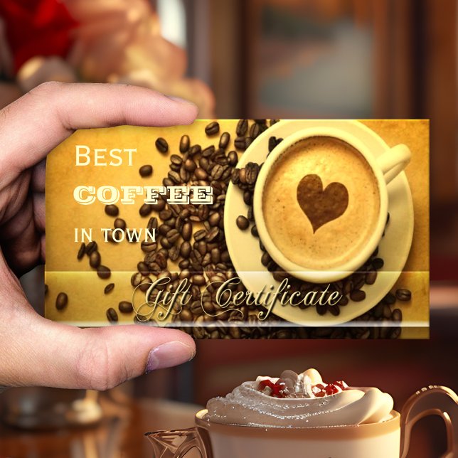 Vorlage für das Geschenkgutachten für den besten K Rabattkarte (Gift certificate card featuring a cappuccino with a heart - great for a coffee shop)