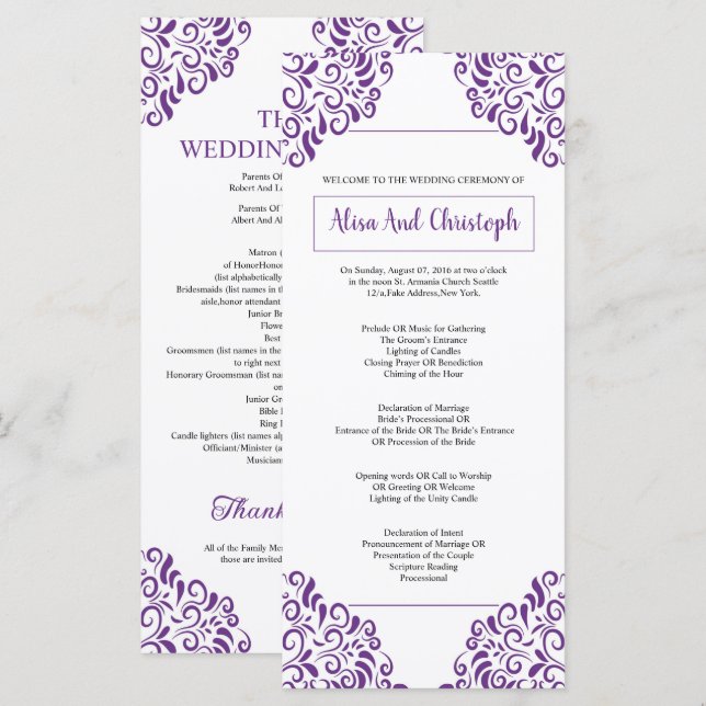 Vorlage für das Hochzeitsprogramm (Vorne/Hinten)