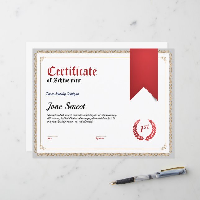 Vorlage für das Leistungszertifikat - Anpassbar (Vorderseite/Rückseite Beispiel)