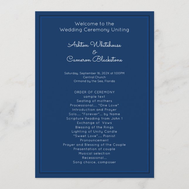 Vorlage für das Navy Blue Wedding Program (Vorderseite)