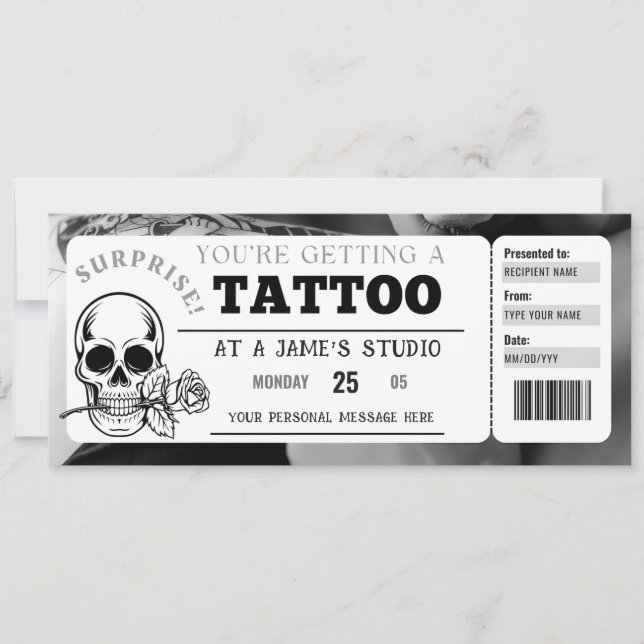 Vorlage für das persönliche Tattoo Ticket Geschenk (Vorderseite)