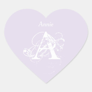Vorlage für den eleganten Lavendel-White-Monogramm Herz-Aufkleber