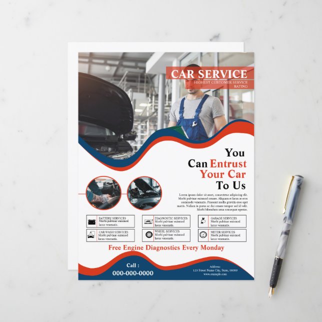 Vorlage für den Flyer des Kfz-Dienstes (Vorderseite/Rückseite Beispiel)