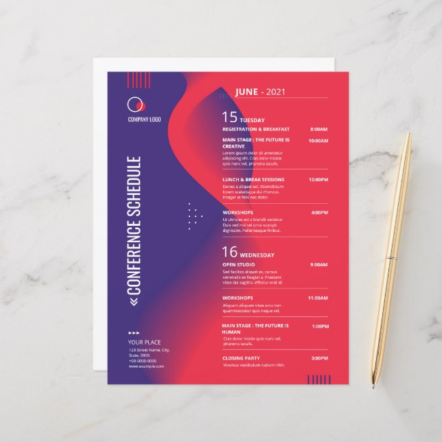 Vorlage für den Flyer des Konferenzplans (Vorderseite/Rückseite Beispiel)