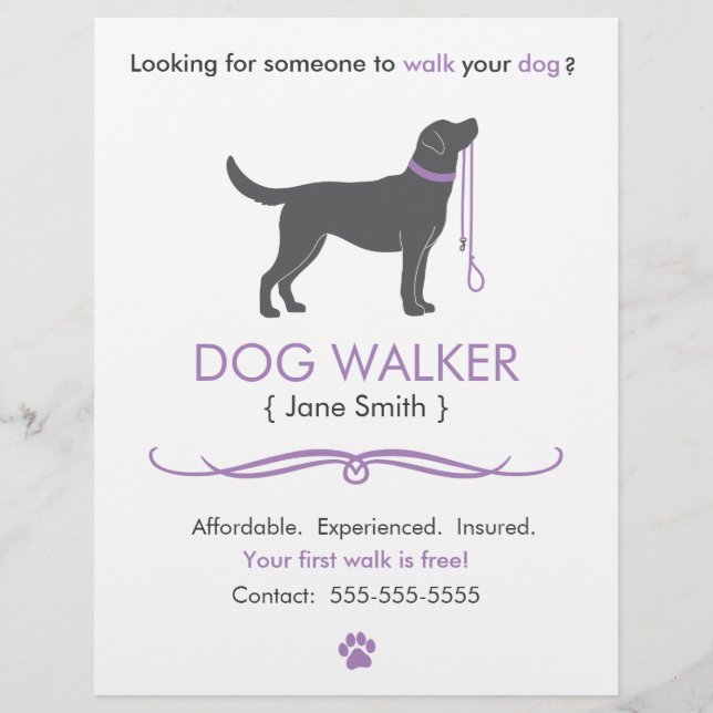 Vorlage für den Flyer "Dog Walker/Walking" (Vorne)