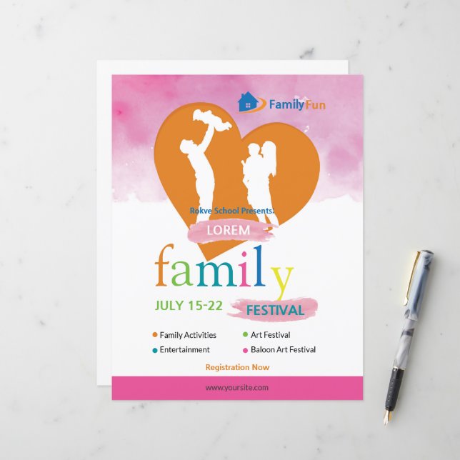 Vorlage für den Flyer von Familienfestspielen: (Vorderseite/Rückseite Beispiel)