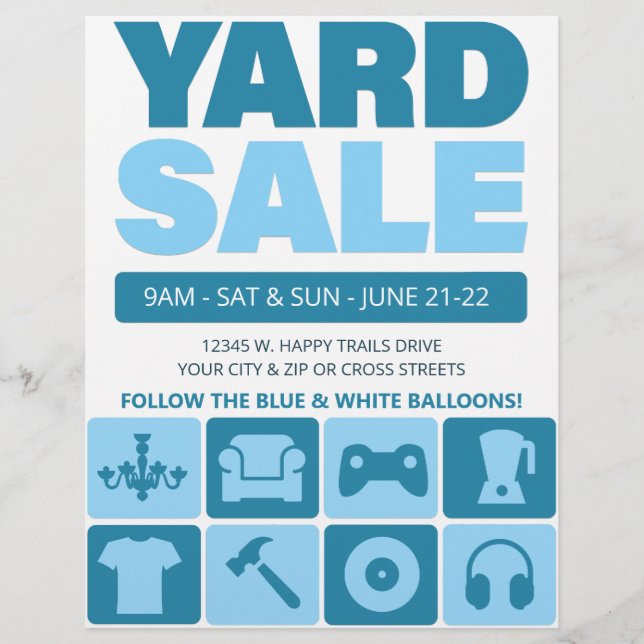 Vorlage für den Yard Sale-Flyer (Aqua Blue) Flyer (Vorne)