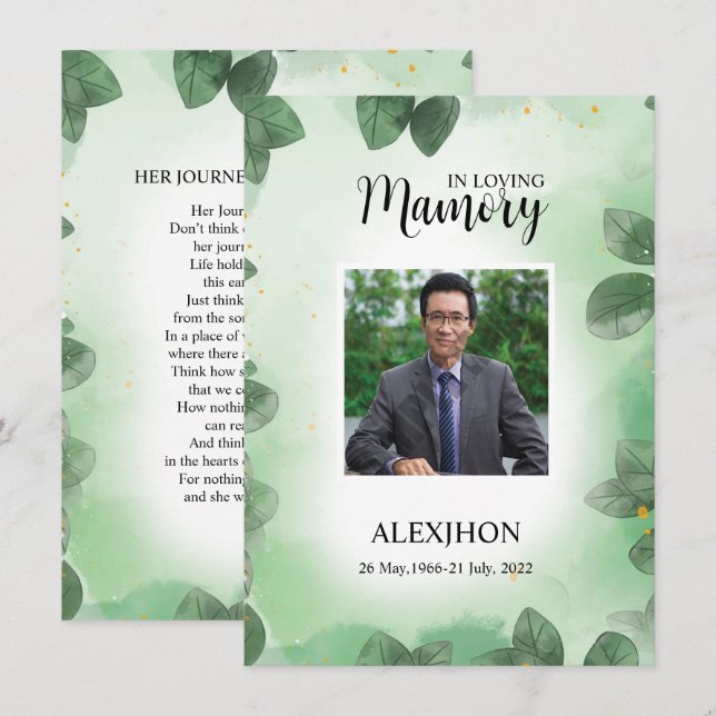 Vorlage für die Beerdigungskarte (Vorne/Hinten)