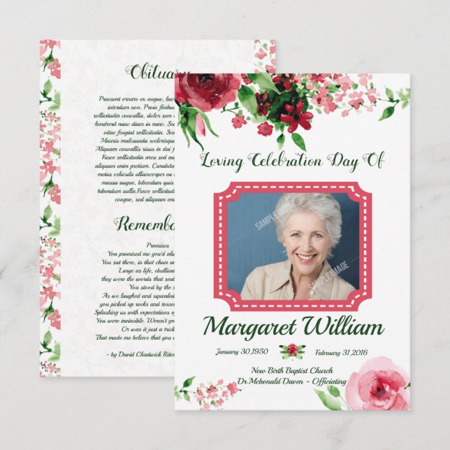 Vorlage für die florale Beerdigungskarte (Vorne/Hinten)