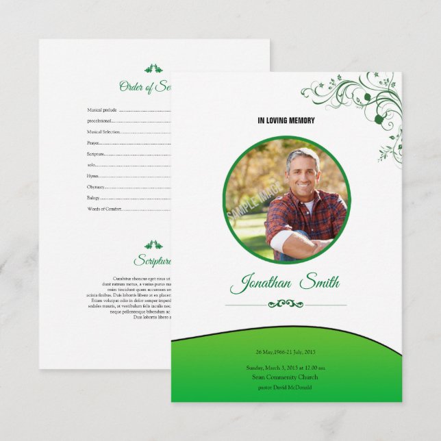 Vorlage für die Gedächtnisbeerdigung (Vorne/Hinten)