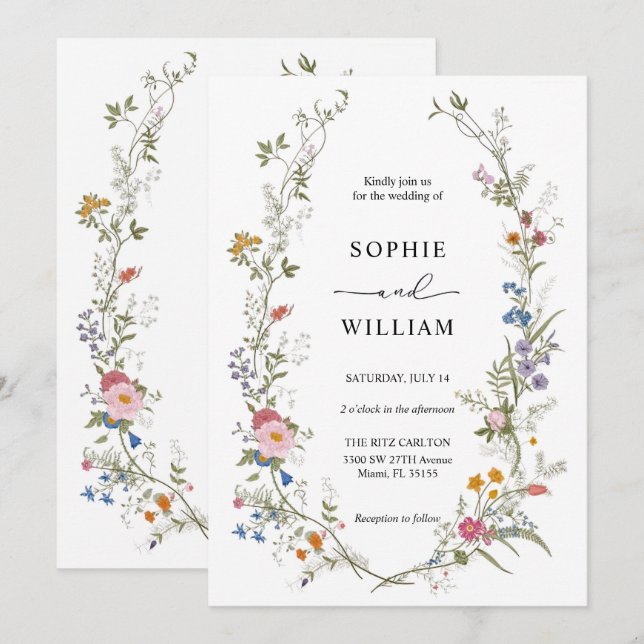 Vorlage für die Hochzeit von Wildblumen, druckbar (Vorne/Hinten)