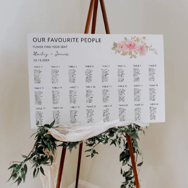 Vorlage für die Hochzeitstabelle für Rose Poster (Rose Wedding Seating Chart Template)
