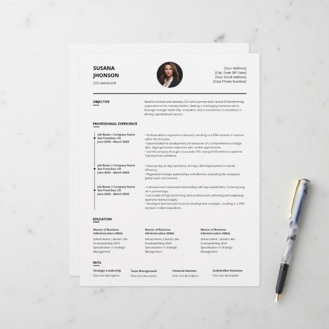 Vorlage für die personalisierte Minimalistische Sa (Vorderseite/Rückseite Beispiel)
