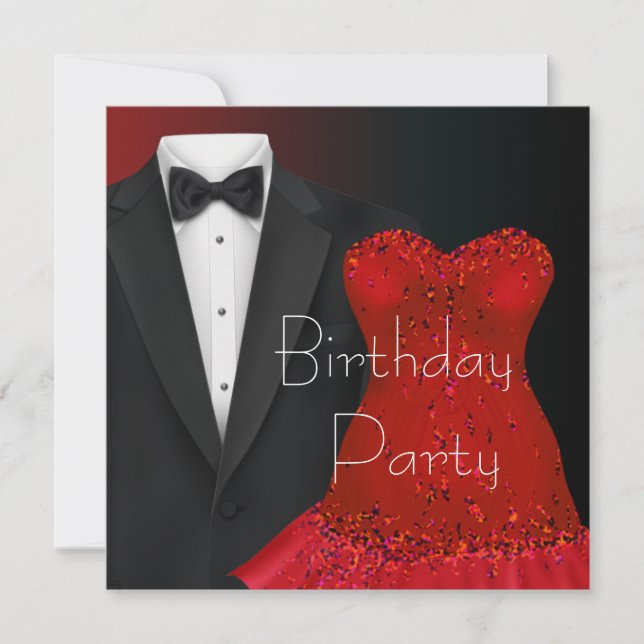 Vorlage für die Red Dress Party Einladung Black Tu (Vorderseite)