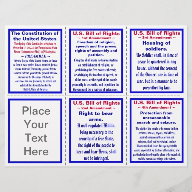 Vorlage für die US Bill of Rights Pocket Pamphlet Flyer (Vorne)