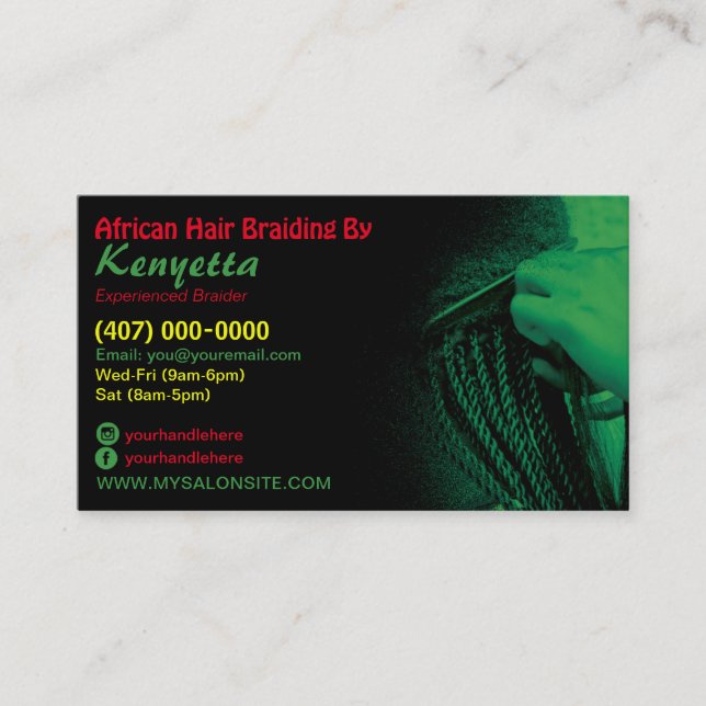 Vorlage für die Visitenkarte für afrikanische Haar Terminkarte (Vorderseite)