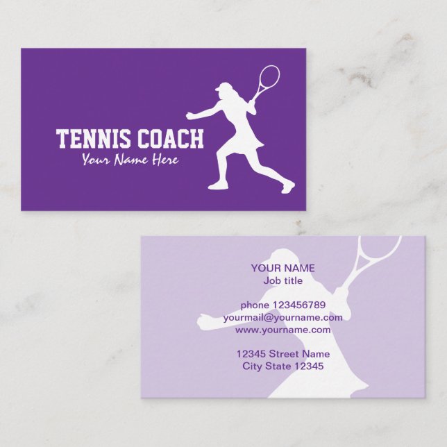 Vorlage für die weibliche Tennis-Coach-Visitenkart Visitenkarte (Vorne/Hinten)