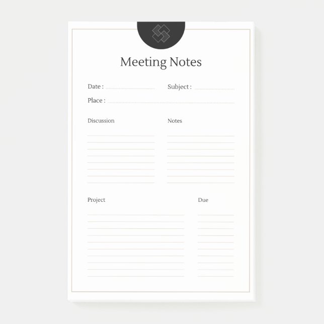 Vorlage für effiziente Sitzungshinweise Post-it Klebezettel (Vorderseite)