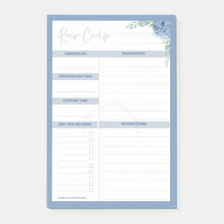 Vorlage für eine Hydrangea Haven RECIPE-Karte Post-it Klebezettel