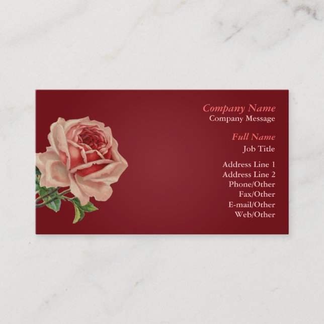 Vorlage für eine schöne rosa Rose-Visitenkarte Visitenkarte (Vorderseite)