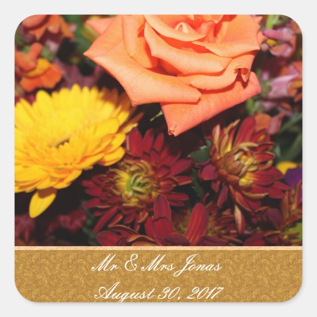 Vorlage für florale Hochzeitsticker im Herbst Quadratischer Aufkleber (Vorderseite)