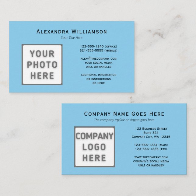 Vorlage für Foto-Logos Horizontal, hellblau Visitenkarte (Vorne/Hinten)