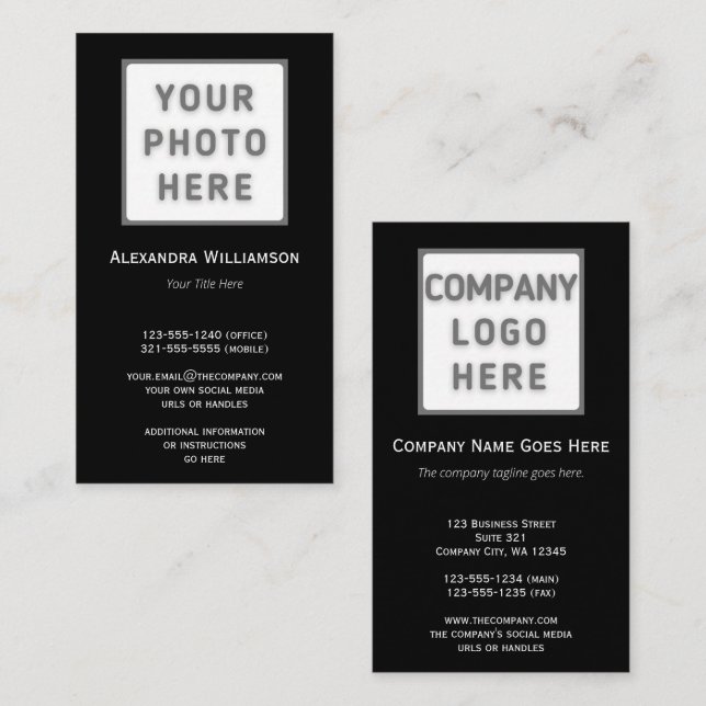 Vorlage für Foto-Logos Schlicht, beidseitig schwar Visitenkarte (Vorne/Hinten)