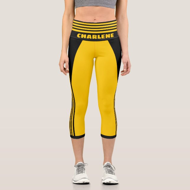 Vorlage für gelbe und schwarze Streifen Capri Leggings (Vorderseite)
