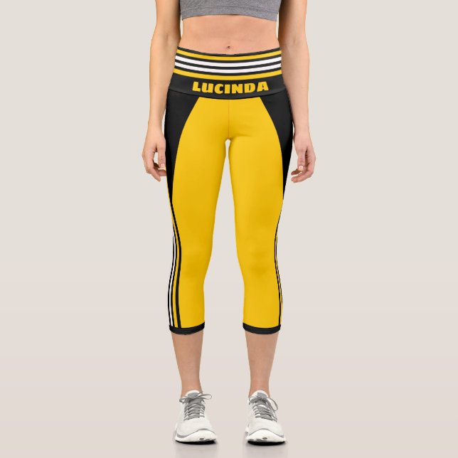 Vorlage für gelbe, weiße und schwarze Streifen Capri Leggings (Vorderseite)