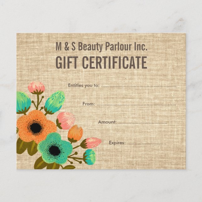 Vorlage für Geschenkgutscheine von Burlap Floral S (Vorderseite)