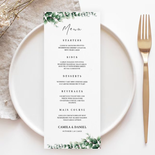 Vorlage für Greenery Wedding Menu Cards (Greenery Wedding Menu Cards Template)
