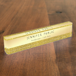 Vorlage für handgeschriebenen Text in Gold-Glitzer Namensplakette
