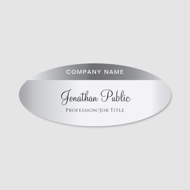 Vorlage für Handskriptname Text Elegant Silver Loo Namensschild (Vorderseite)