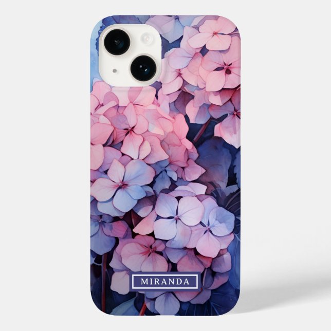 Vorlage für hübsche Lila Wasserfarben-Hydrangea Case-Mate iPhone 14 Hülle (Rückseite)