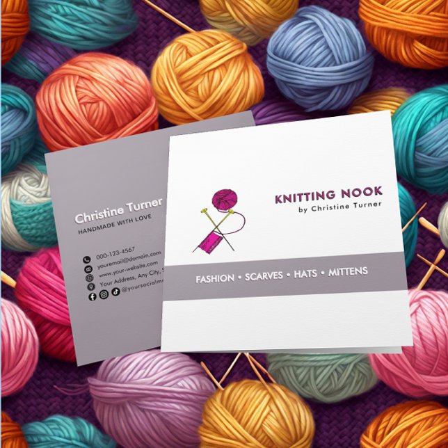 Vorlage für Knittergarne Business Card Quadratische Visitenkarte (Von Creator hochgeladen)