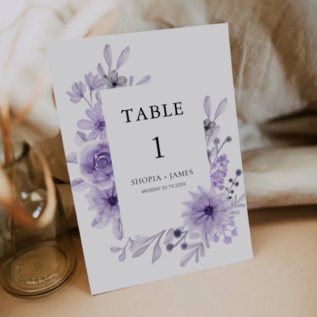 Vorlage für lila Hochzeitstabellen (Purple Wedding Table Cards Template)