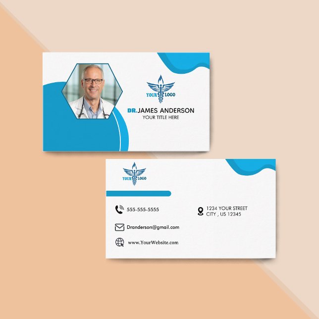 Vorlage für medizinisches Caduceus Logo Navy Blue Visitenkarte (Medical Caduceus Logo Template Navy Blue Business Card)