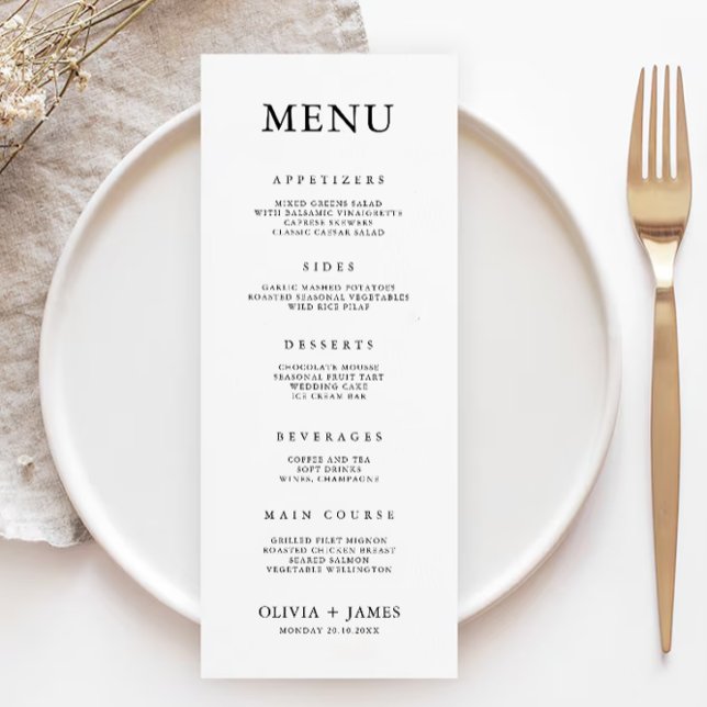 Vorlage für Minimalistische Hochzeitmenükarten (Minimalist Wedding Menu Cards Template)